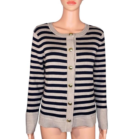 Love Trend New York Button Down Cardigan Women Size Petite Large Striped Pattern - Picture 2 of 7